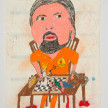 Camilo Restrepo. <em>Ajedrecista</em>, 2021. Water-soluble wax pastel, ink, tape and saliva on paper 11 3/4 x 8 1/4 inches (29.8 x 21 cm) thumbnail