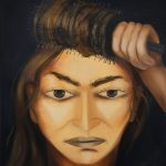 Karolina Jabłońska. <em>combing hair II</em>, 2021. Oil on canvas, 72 7/8 x 63 inches (185.1 x 160 cm)