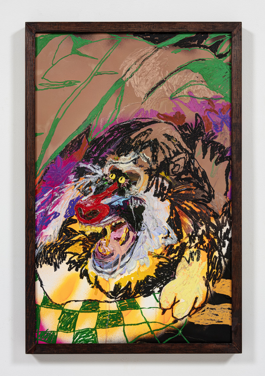 Bianca Fields. <em>Easy, Green and Unseen</em>, 2021. Acrylic, oil and spray paint on yupo paper mounted on canvas with artist frame, 40 x 26 inches (101.6 x 66 cm)