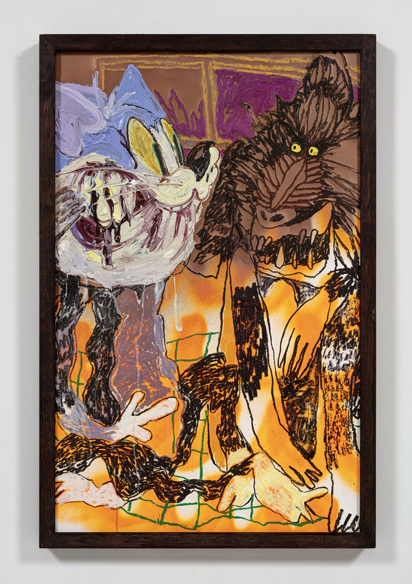 Bianca Fields. <em>Soul Tap</em>, 2021. Acrylic, oil and spray paint on yupo paper mounted on canvas with artist frame, 40 x 26 inches (101.6 x 66 cm)