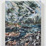 Maria Calandra. <em>Mt Desert Narrows Swim</em>, 2021. Acrylic on canvas over panel, 10 x 8 inches (25.4 x 20.3 cm)