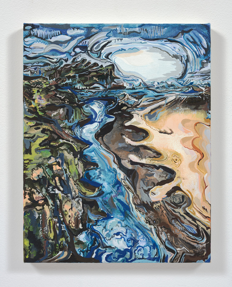 Maria Calandra. <em>Near Fort Bragg</em>, 2021. Acrylic on canvas over panel, 14 x 11 inches (35.6 x 27.9 cm)
