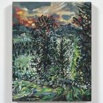 Maria Calandra. <em>Sunrise on Sleekonk Road</em>, 2021. Acrylic on linen over panel, 10 x 8 inches (25.4 x 20.3 cm)