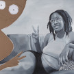 Brittany Tucker. <em>Peace and Love (Photobomb)</em>, 2021. Acrylic, cotton and polyester on canvas, 40 x 50 inches (101.6 x 127 cm) thumbnail