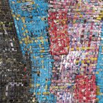 Dickens Otieno. <em>Scan</em>, 2021. Shredded aluminum cans woven on galvanized steel mesh, 66 1/2 x 56 3/4 inches (168.9 x 144.1 cm) Detail