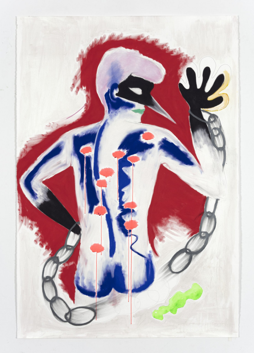 Nicanor Aráoz. <em>Untitled</em>, 2021. Soft pastel and ink on paper, 60 1/2 x 42 1/2 inches (153.7 x 108 cm)