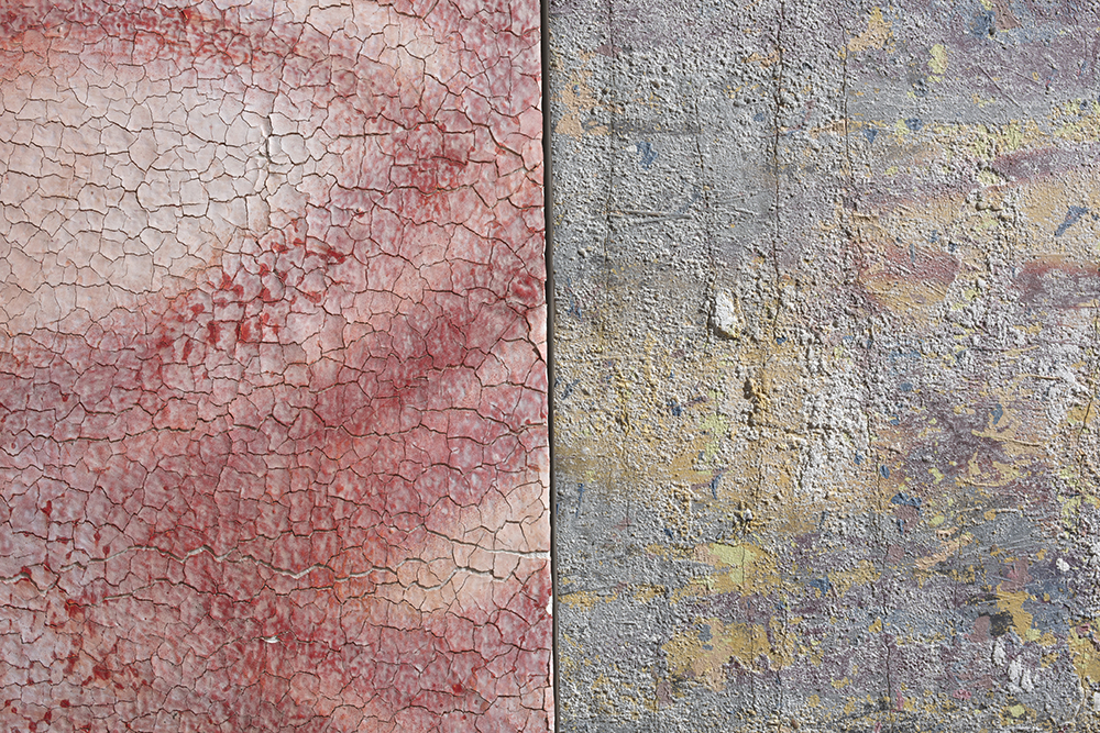 Pablo Rasgado. <em>Timescape 1</em>, 2021. Extracted acrylic, enamel, spray paint and dirt on canvas; 31 panel of varying dimensions, 78 3/4 x 196 7/8 inches (200 x 500.1 cm) Detail
