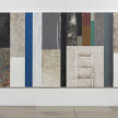 Pablo Rasgado. <em>Timescape Section 2</em>, 2021. Extracted vinyl acrylic, enamel, spray paint and undecipherable materials on canvas; 29 panels of varying dimensions, 78 3/4 x 196 7/8 inches (200 x 500.1 cm) thumbnail