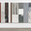 Pablo Rasgado. <em>Timescape 3</em>, 2021. Extracted acrylic, enamel, spray paint and dirt on canvas; 28 panels of varying dimensions, 78 3/4 x 196 7/8 inches (200 x 500.1 cm) thumbnail