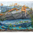 Kate Klingbeil. <em>The Marble Quarry</em>, 2021. Acrylic, pigment, flashe, pumice, sand, crushed garnet, ceramic, shells, chalk pastel, epoxy clay, rocks from Lake Michigan, and oil stick on canvas, 40 x 50 1/2 x 2 inches (101.6 x 128.3 x 5.1 cm) thumbnail