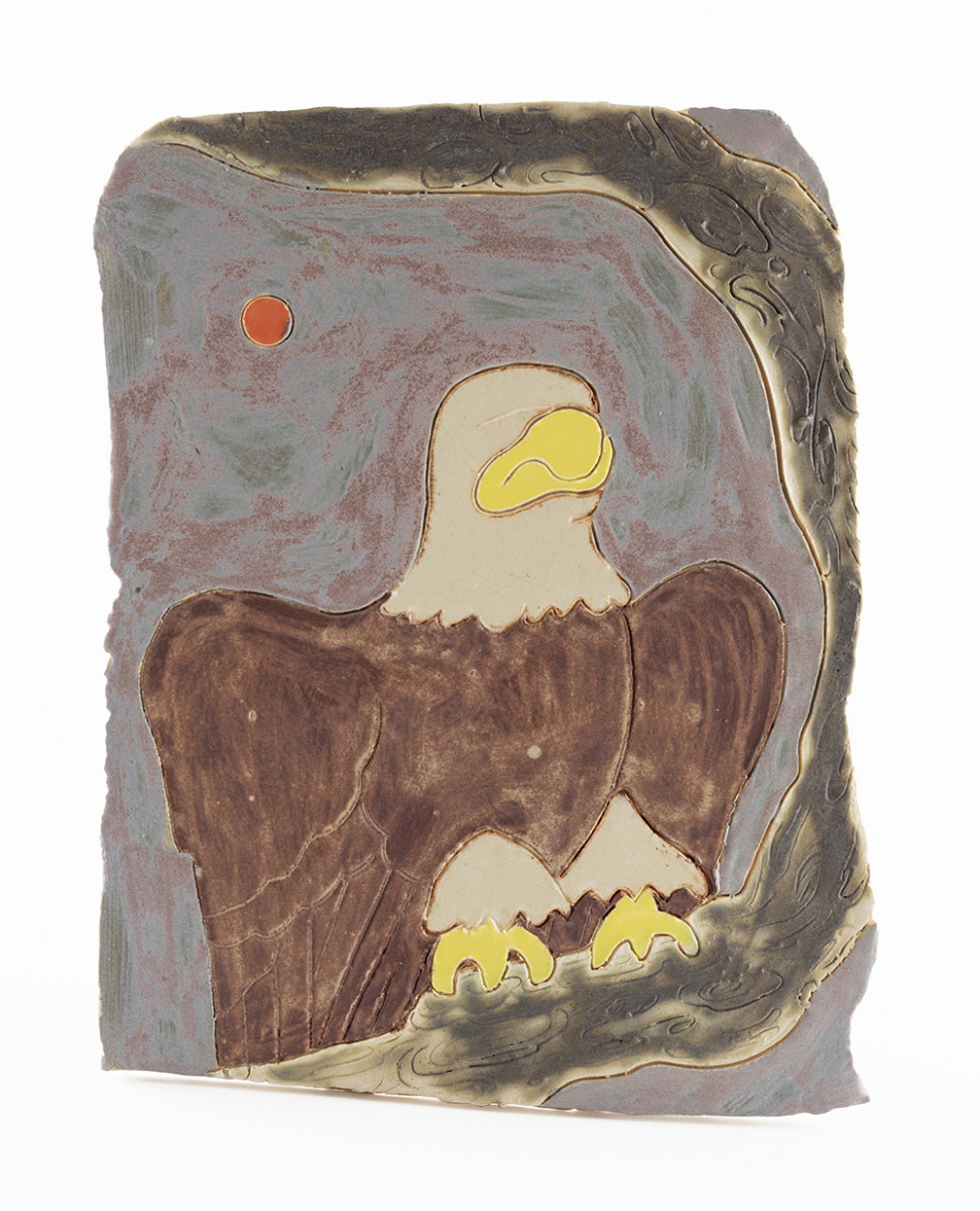 Kevin McNamee-Tweed. <em>Baldie Tiny Red Moon</em>, 2021. Glazed ceramic, 9 1/2 x 7 3/8 inches (24.1 x 18.7 cm)