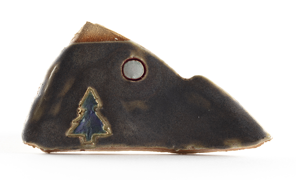 Kevin McNamee-Tweed. <em>Mountain with Tree and Moon</em>, 2021. Glazed ceramic, 2 1/4 x 4 1/2 inches (5.7 x 11.4 cm)