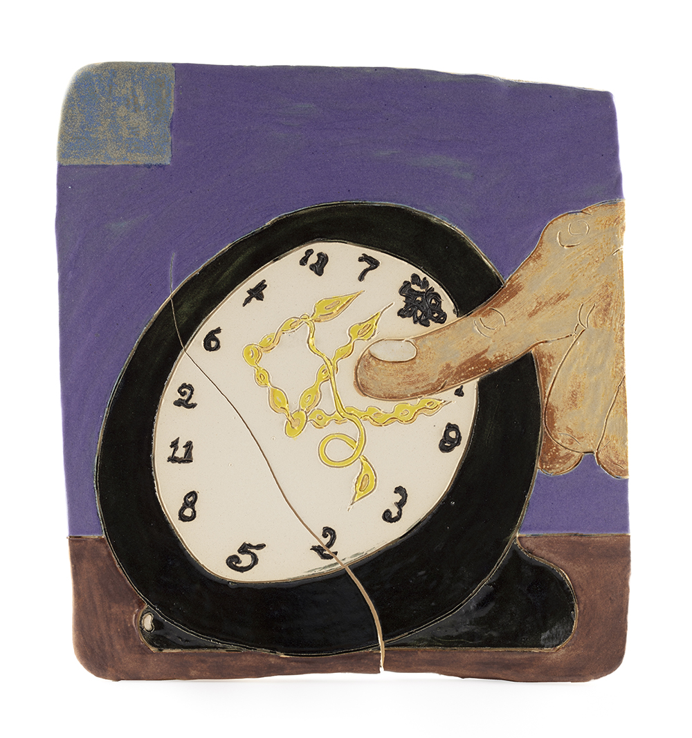 Kevin McNamee-Tweed. <em>Look (Clock Time)</em>, 2021. Glazed ceramic, 9 1/2 x 8 5/8 inches (24.1 x 21.9 cm)