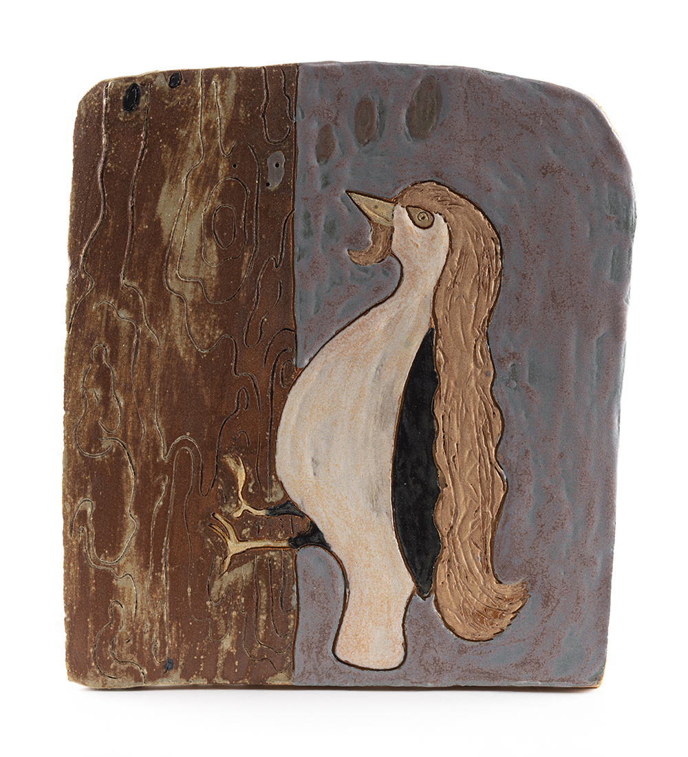 Kevin McNamee-Tweed. <em>Woodpecker</em>, 2021. Glazed ceramic, 8 1/2 x 7 1/2 inches (21.6 x 19.1 cm)