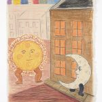 Kevin McNamee-Tweed. <em>Sun and Moon Meet on Street Corner (Prism)</em>, 2021. Pencil on mulberry paper, 10 x 8 1/2 inches (25.4 x 21.6 cm)