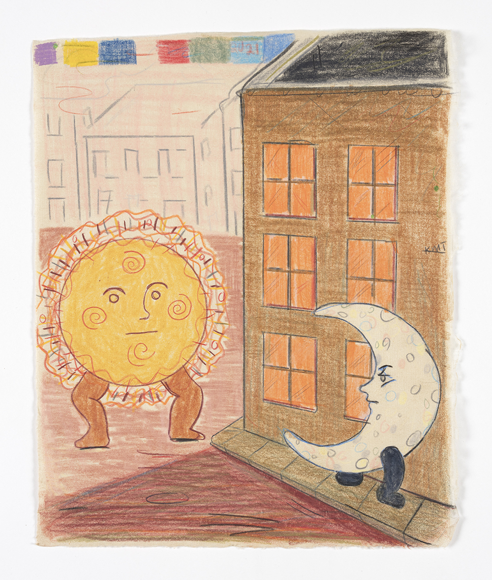 Kevin McNamee-Tweed. <em>Sun and Moon Meet on Street Corner (Prism)</em>, 2021. Pencil on mulberry paper, 10 x 8 1/2 inches (25.4 x 21.6 cm)