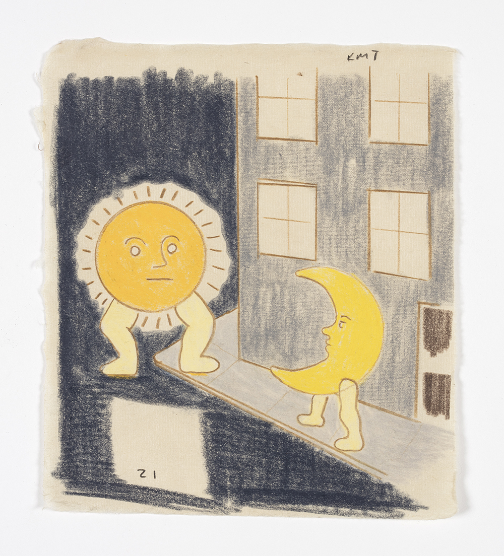 Kevin McNamee-Tweed. <em>Sun and Moon Meet on Street corner</em>, 2021. Pencil on kitakata paper, 6 1/2 x 5 1/2 inches (16.5 x 14 cm)