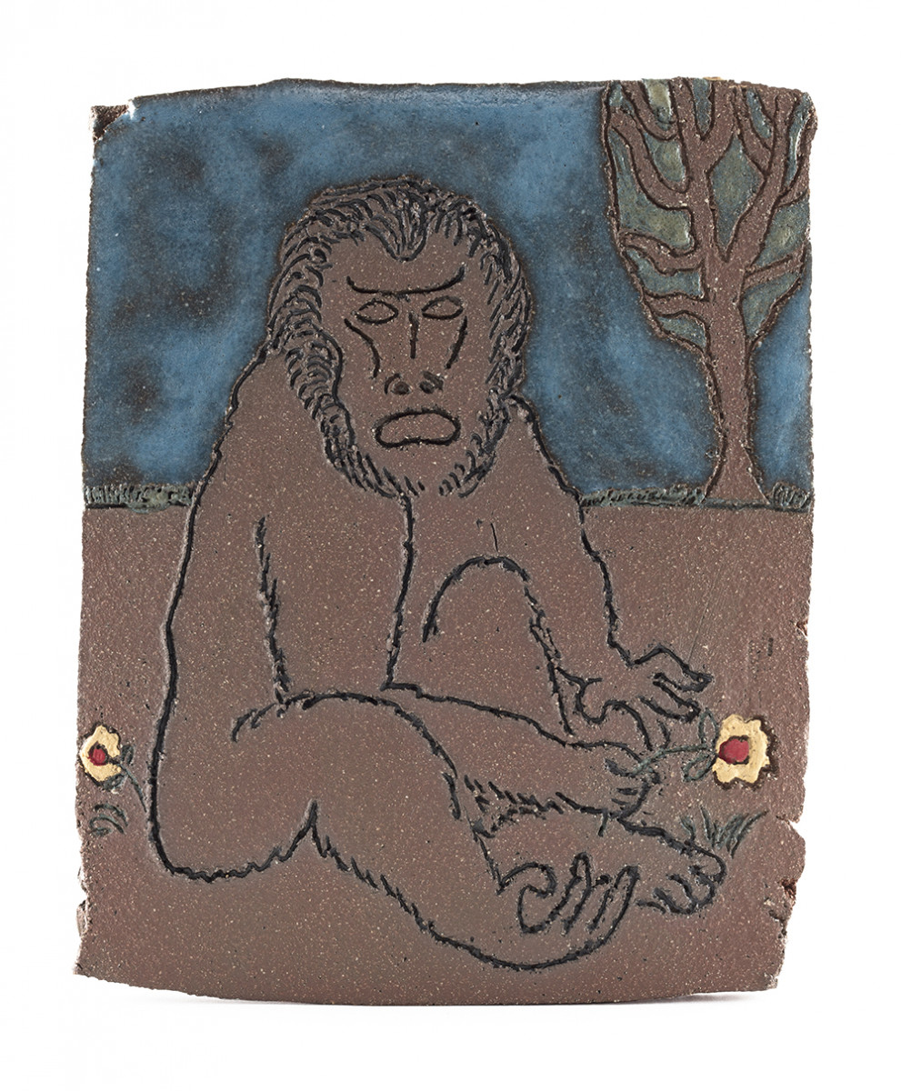 Kevin McNamee-Tweed. <em>Ape and Flower</em>, 2021. Glazed ceramic, 6 x 4 3/4 inches (15.2 x 12.1 cm)