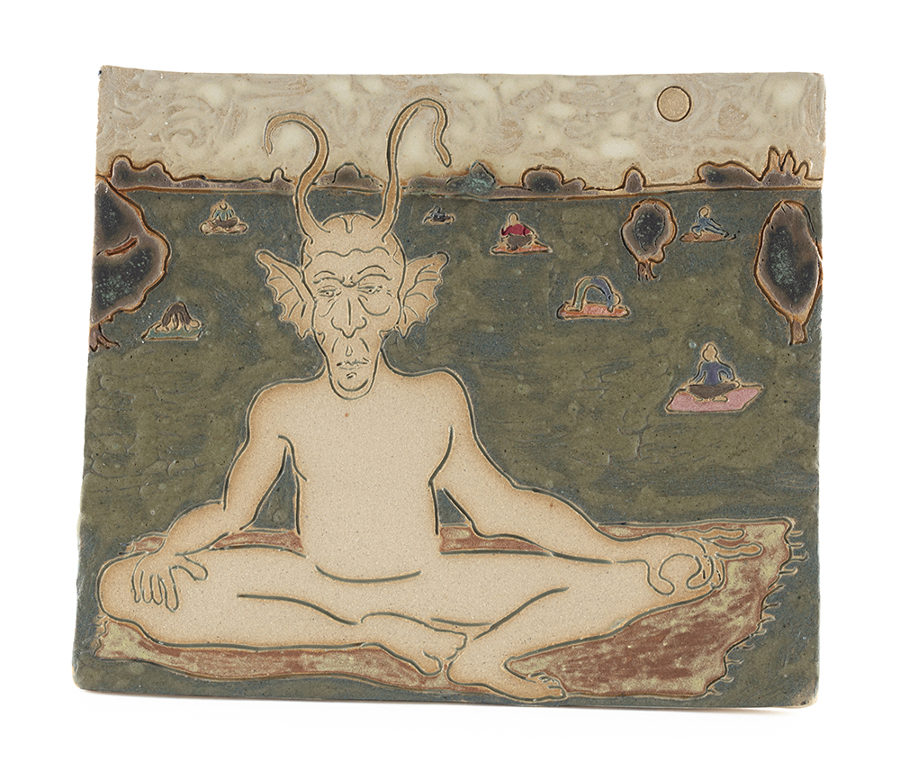Kevin McNamee-Tweed. <em>Yoga in the Park</em>, 2021. Glazed ceramic, 5 1/2 x 6 1/4 inches  (14 x 15.9 cm)