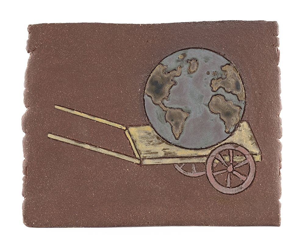 Kevin McNamee-Tweed. <em>Earth on a Cart</em>, 2021. Glazed ceramic, 5 1/2 x 7 inches (14 x 17.8 cm)