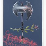 Zachary Ochoa. <em>ULTIMATE BATTLE AXE/LOVE SEEKER</em>, 2021. Acrylic on canvas, 60 x 48 inches (152.4 x 121.9 cm)