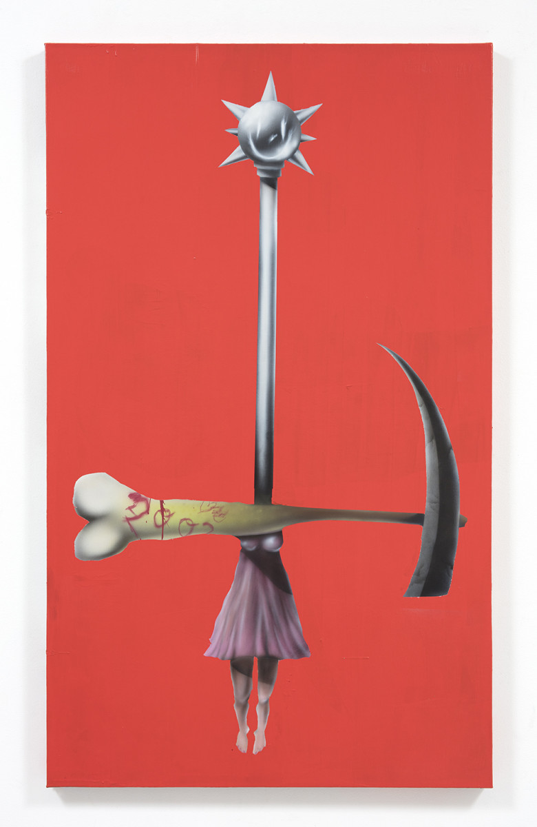 Zachary Ochoa. <em>THE EXECUTIONER/CHROME HEART</em>, 2021. Acrylic on canvas, 60 x 32 inches (152.4 x 81.3 cm)