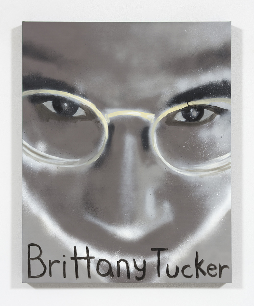 Brittany Tucker. <em>Tag</em>, 2021. Spray paint and acrylic on canvas, 40 x 31 1/2 inches (101.6 x 80 cm)