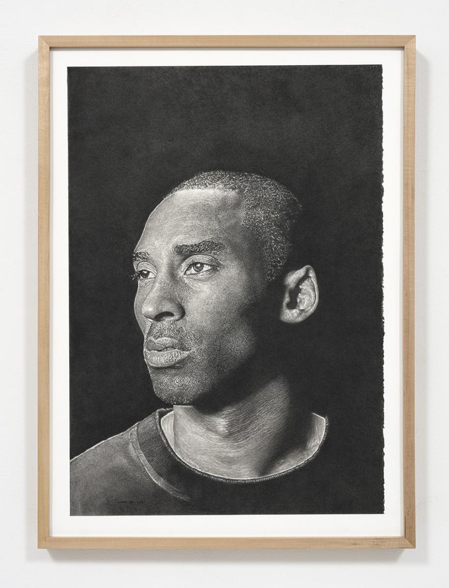 Richard Wyatt Jr. <em>The Gifted One</em>, 2021. Charcoal on paper, 30 x 21 inches (76.2 x 53.3 cm), 34 x 25 inches (86.4 x 63.5 cm) Framed