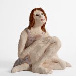 Jenni Hiltunen. <em>Seated Figure with A Slip Dress</em>, 2021. Glazed stoneware, 6 3/4 x 6 3/8 x 3 5/8 inches (17.1 x 16.2 x 9.2 cm)