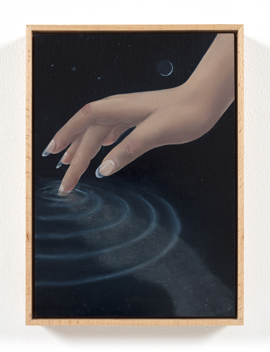 Natalia Gonzalez Martin. <em>Even Love Needs Something To Touch / Incluso El Amor Necesita Algo Que Tocar</em>, 2021. Oil on panel, 11 3/4 x 8 1/4 inches (29.8 x 21 cm) 12 1/4 x 9 inches (31.1 x 22.9 cm) Framed