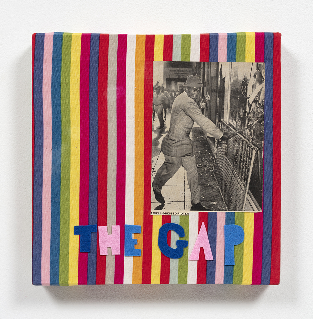 David Leggett. <em>For us by us</em>, 2022. Collage, felt and fabric on panel, 10 x 10 inches (25.4 x 25.4 cm)