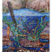 Kate Klingbeil. <em>Forbidden Pond</em>, 2020–2022. Acrylic, vinyl, pigment, watercolor, pumice, sand, cast brass, ceramic, seashells, rocks from Lake Michigan and Lake Erie and oil stick on canvas, 48 x 36 1/2 x 2 1/4 inches (121.9 x 92.7 x 5.7 cm) thumbnail