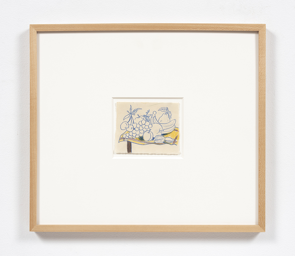 Kevin McNamee-Tweed. <em>Fruit Still Life (Blue)</em>, 2021. Pencil on mulberry paper, 3 3/4 x 4 1/2 inches (9.5 x 11.4 cm) 14 3/4 x 16 3/4 inches (37.5 x 42.5 cm) Framed
