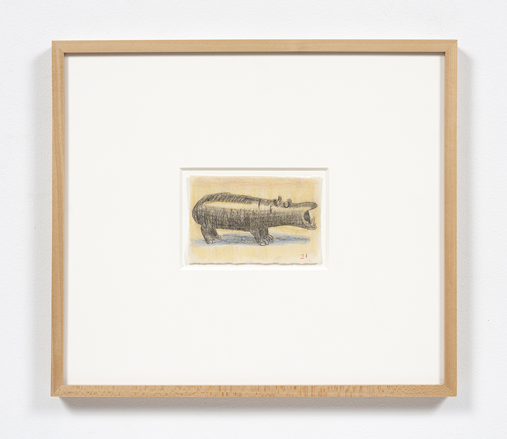 Kevin McNamee-Tweed. <em>Hippo</em>, 2021. Pencil on mulberry paper, 3 1/2 x 5 1/2 inches  (8.9 x 14 cm) 14 3/4 x 16 3/4 inches (37.5 x 42.5 cm) Framed