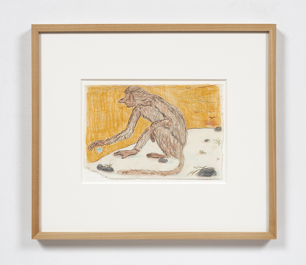 Kevin McNamee-Tweed. <em>Primate at Dusk</em>, 2021. Pencil on mulberry paper, 6 1/2 x 9 1/2 inches (16.5 x 24.1 cm) 14 3/4 x 16 3/4 inches (37.5 x 42.5 cm) Framed