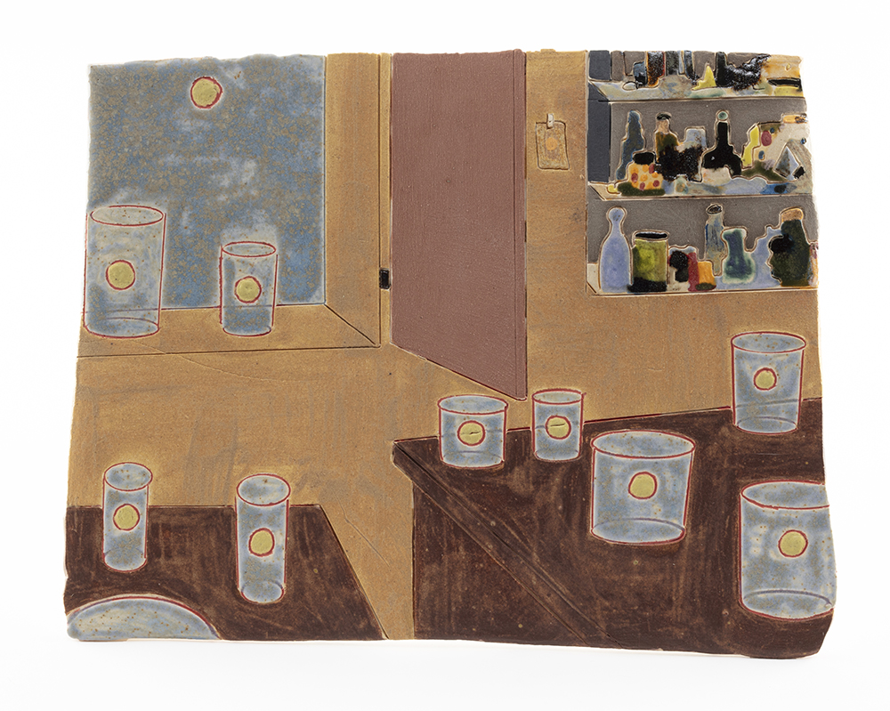Kevin McNamee-Tweed. <em>Sun in Glasses of Water</em>, 2022. Glazed ceramic, 7 x 9 1/4 inches (17.8 x 23.5 cm)
