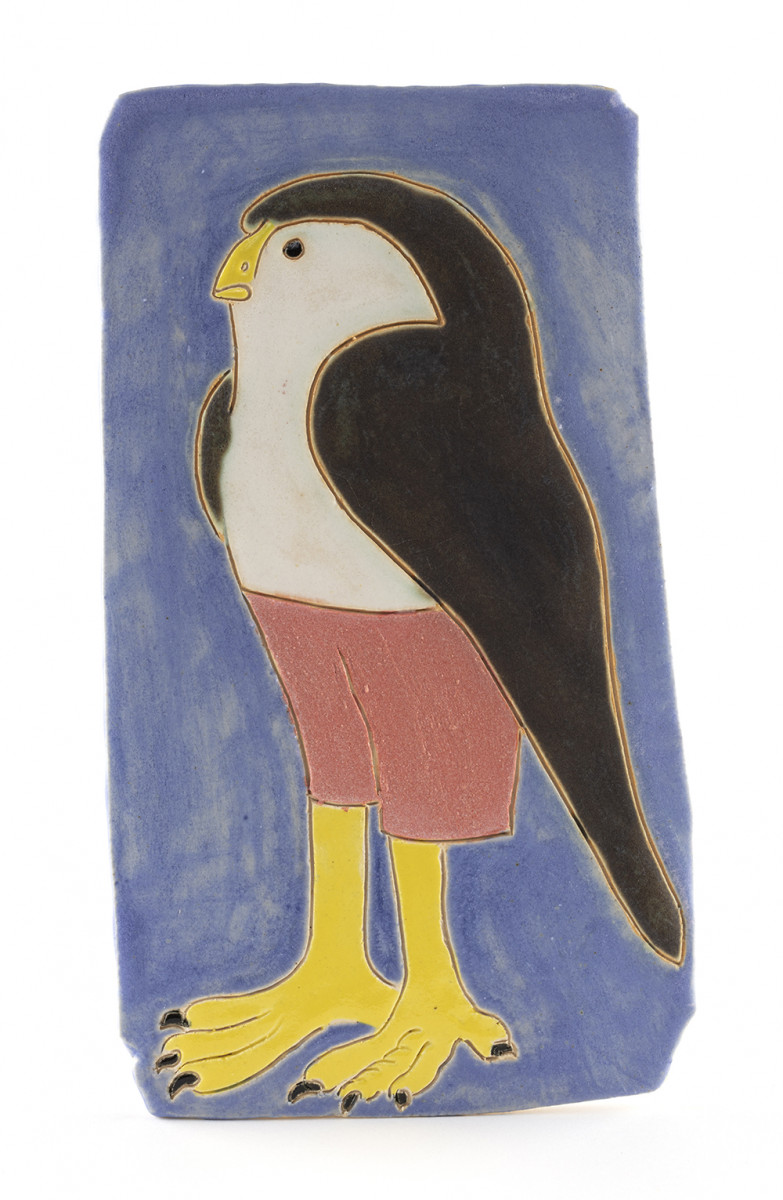 Kevin McNamee-Tweed. <em>Bird of Prey</em>, 2022. Glazed ceramic, 7 1/2 x 4 1/4 inches (19.1 x 10.8 cm)
