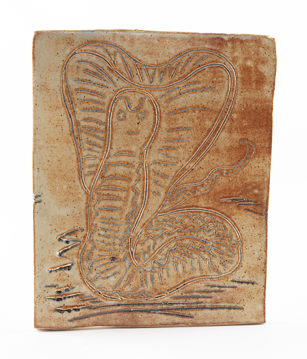 Kevin McNamee-Tweed. <em>Snake (Face)</em>, 2022. Glazed ceramic, 5 3/4 x 4 3/4 inches (14.6 x 12.1 cm)