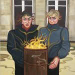 Ania Hobson. <em>Burning Barrel</em>, 2022. Oil on canvas, 55 1/8 x 47 1/4 inches (140 x 120 cm)