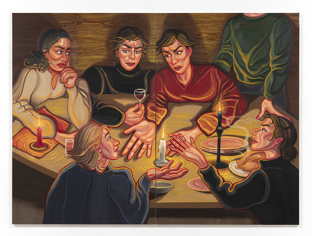 Ania Hobson. <em>Heated Debate</em>, 2022. Oil on canvas, 66 7/8 x 90 1/2 inches (170 x 230 cm)