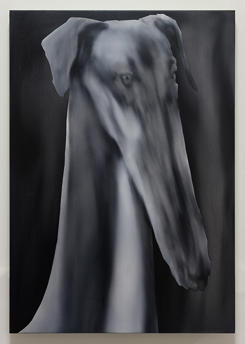 Jingze Du. <em>Greyhound</em>, 2022. Oil on canvas, 39 3/8 x 27 1/2 inches (100 x 70 cm)
