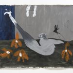 Shadi Al-Atallah. <em>Gay as in happy</em>, 2022. Acrylic, oil pastel, charcoal and pencil on canvas, 55 1/8 x 72 inches (140 x 183 cm)