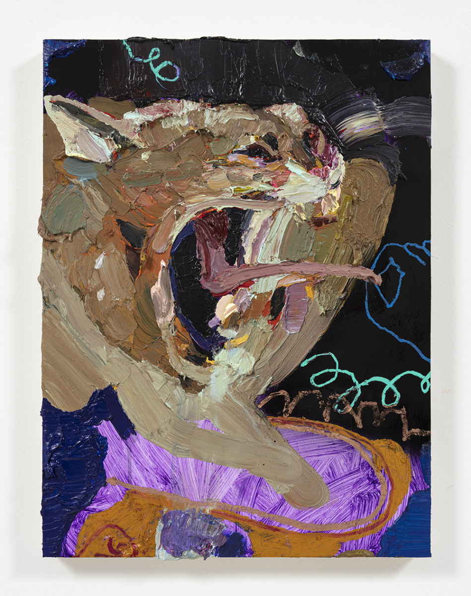 Bianca Fields. <em>Moofie</em>, 2022. Acrylic, oil and spray paint on yupo paper mounted on panel, 24 x 18 inches (61 x 45.7 cm)