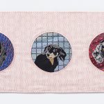 Chiachio & Giannone. <em>Retrato de familia</em>, 2022. Hand embroidery with cotton threads and patchwork on fabric, 16 1/2 x 39 3/4 inches (42 x 101 cm)