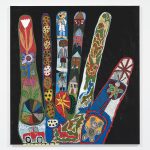 <em>Finger Family 81st</em>, 2022. Oil, oil bar, acrylic, spray paint, ball point pen, graphite and gouache on canvas, 59 1/4 x 55 1/4 inches (150.5 x 140.3 cm)