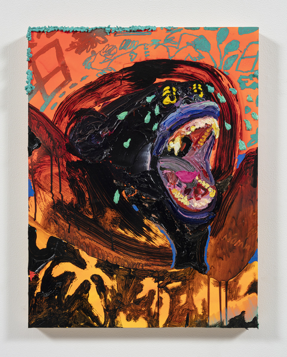 Bianca Fields. <em>Hotbox</em>, 2022. Acrylic, oil, and spray paint on yupo paper mounted on panel, 24 x 18 inches (61 x 45.7 cm)