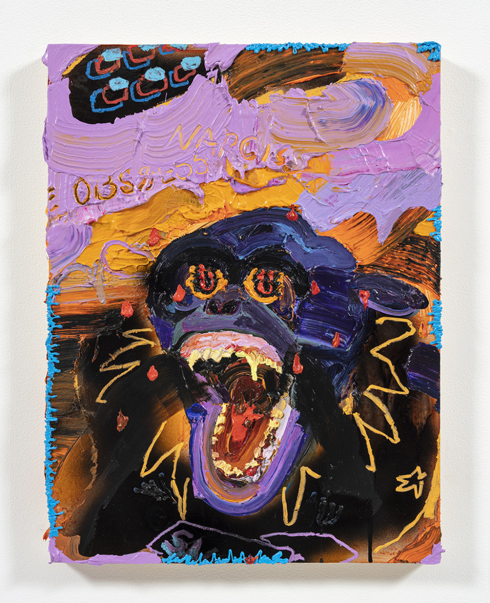 Bianca Fields. <em>My Toxic Traitor</em>, 2022. Acrylic, oil, and spray paint on yupo paper mounted on panel, 24 x 18 inches (61 x 45.7 cm)