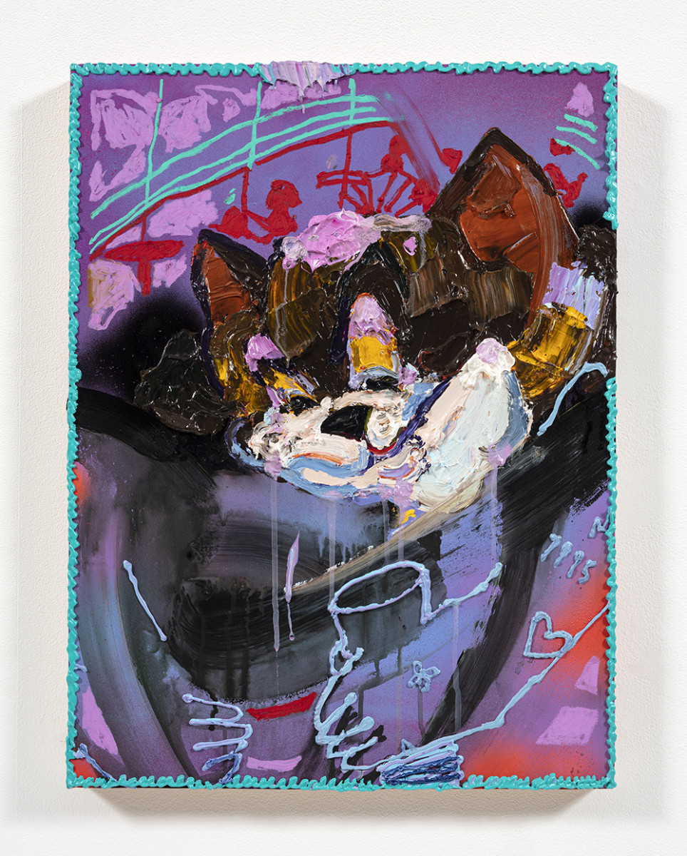 Bianca Fields. <em>Soft Serve</em>, 2022. Acrylic, oil, and spray paint on yupo paper mounted on panel, 24 x 18 inches (61 x 45.7 cm)
