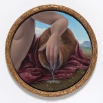 Natalia Gonzalez Martin. <em>Leda and The Swan in 3 Acts (The Great Wings / The Broken Wall / Terrified Fingers)</em>, 2022. Oil on panel with artist frame, Dimensions variable, each work is 19 5/8 x 19 5/8 inches (50 x 50 cm) Detail