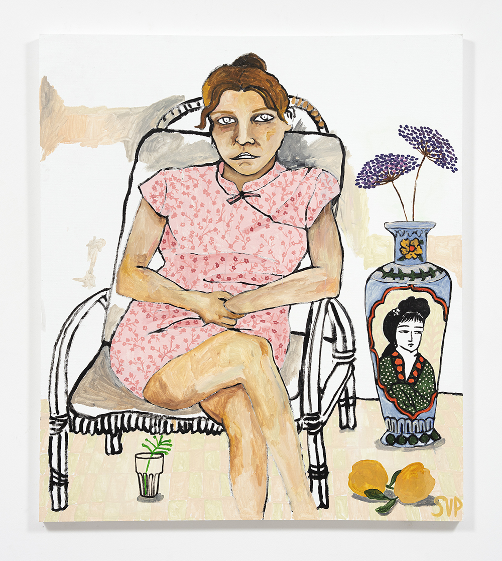 Shirley Villavicencio Pizango. <em>The sun in piscis</em>, 2022. Acrylic on canvas, 68 1/4 x 59 inches (173.4 x 149.9 cm)